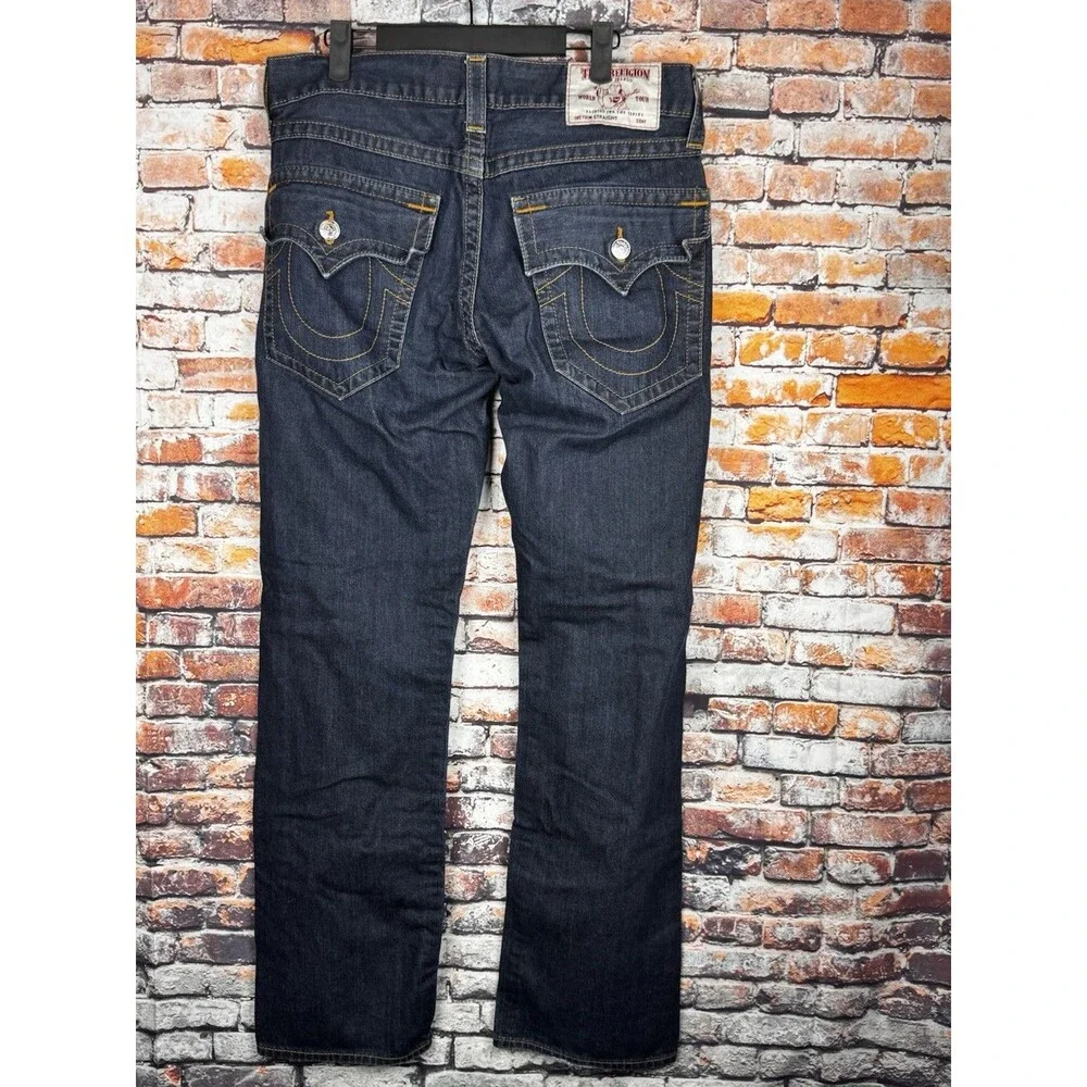 True Religion Straight Flap Red Orange Stitcing Men's Jeans 33